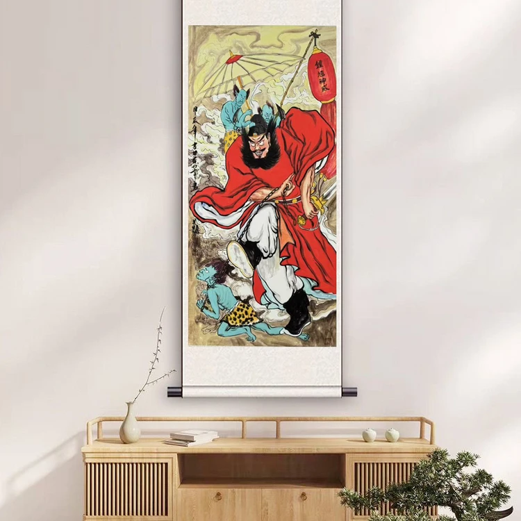竖幅三尺《钟馗神威》软装裱成品
