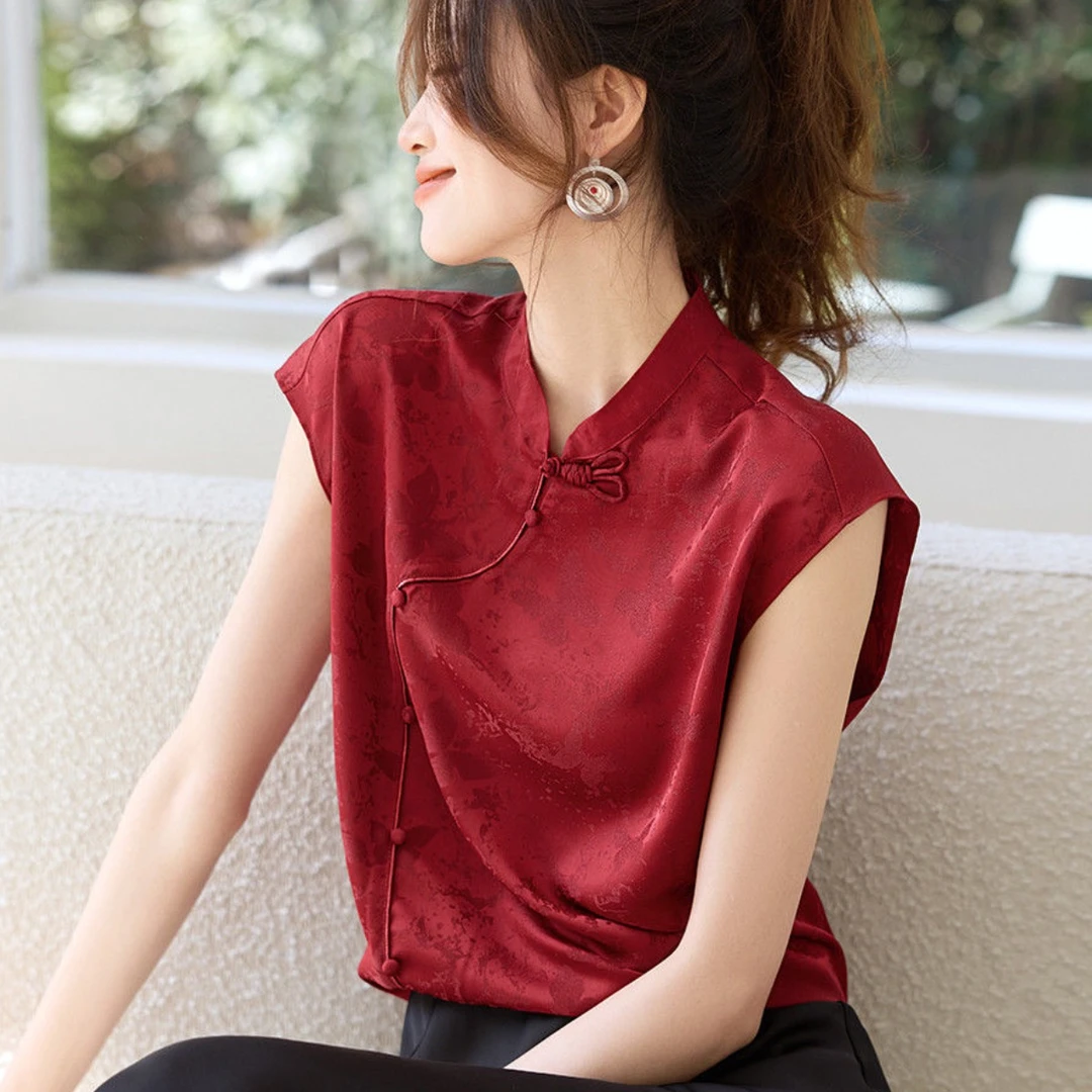 夏新款新中式国风立领提花门襟设计宽松上衣衬衫显瘦气质时尚夏季