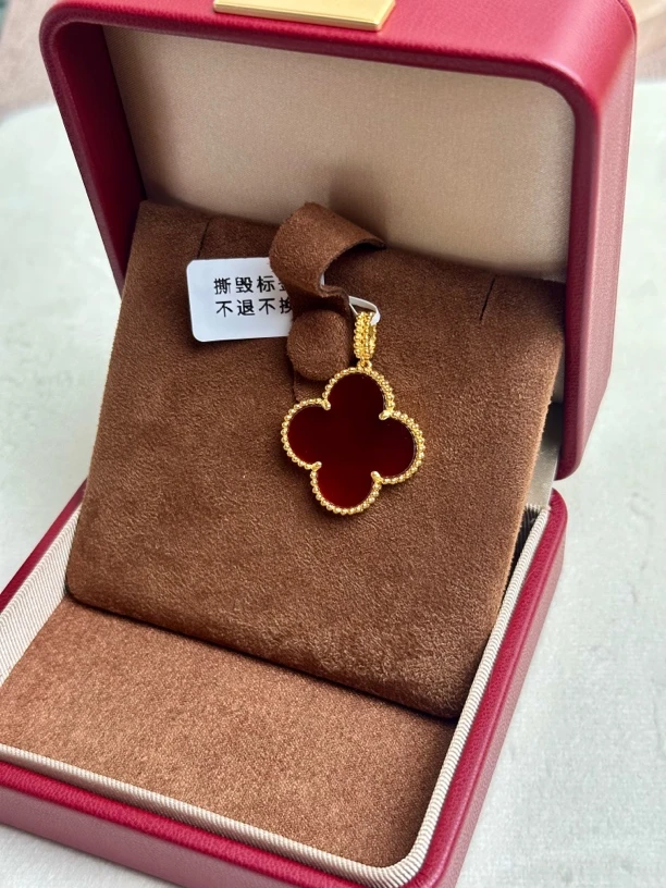 【美奢宝物】足金999黄金镶嵌四叶草项链25mm幸运草双面经典百搭