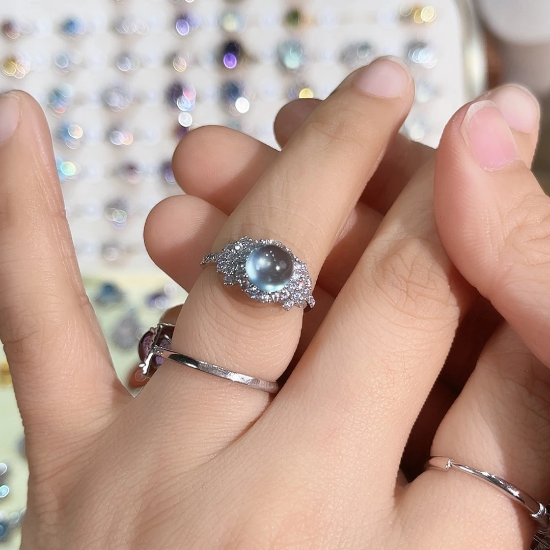 岫玉银S925镶嵌戒指戒指