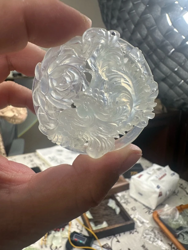 【凤凰】天然岫玉纯手工镂空凤凰吊坠