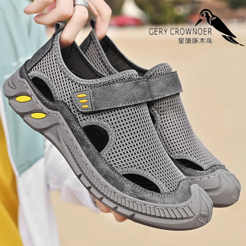 星头啄木鸟男鞋夏季透气飞织沙滩鞋网面鞋软底假日风户外休闲网鞋