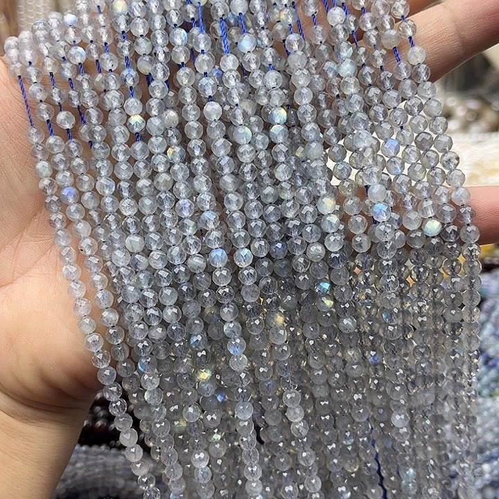 玛瑙/玉髓未镶嵌珠宝半成品一条4mm左右灰月光刻面