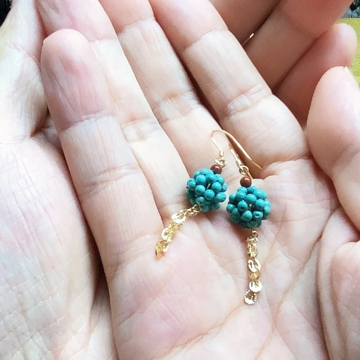 陪***数绿松石银S925镀金镶嵌耳饰