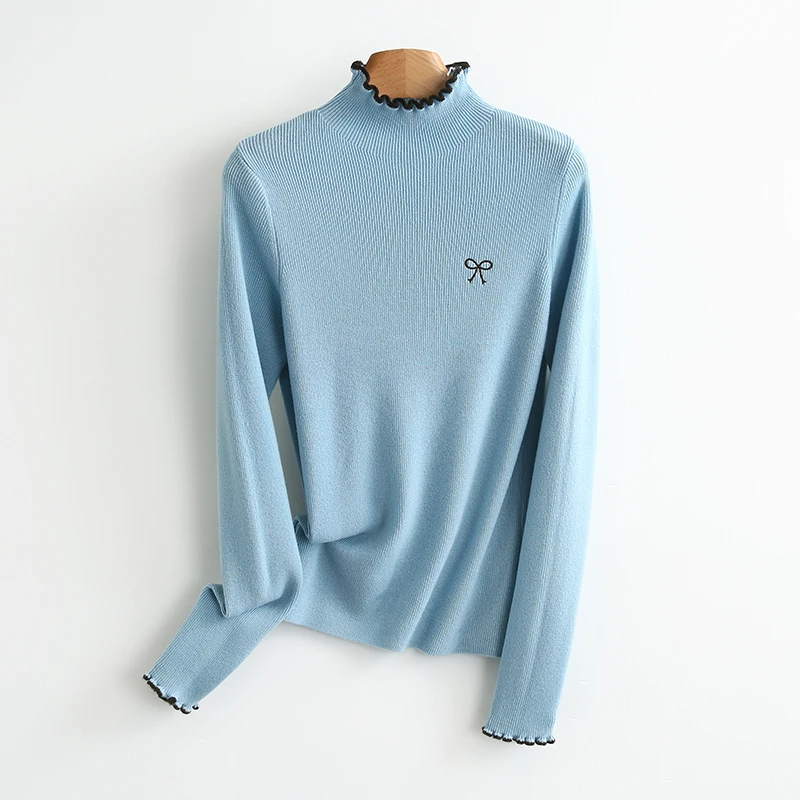 【伍莎-自营】精纺美丽诺立领刺绣毛衫#UPY48M066