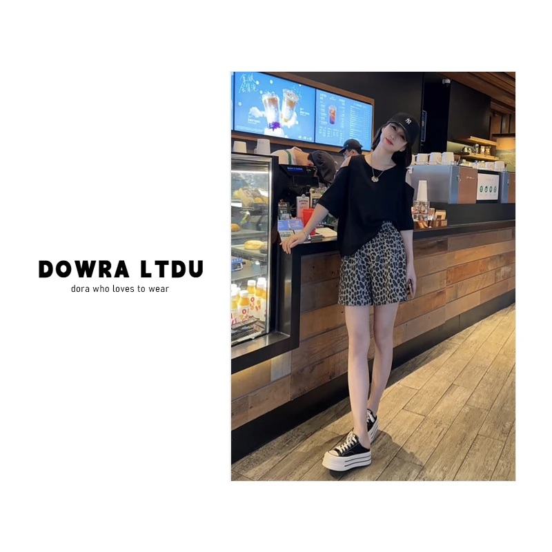 朵拉【清爽夏日】25年夏季新款圆领纯色露肩百搭短袖T恤 228-5043