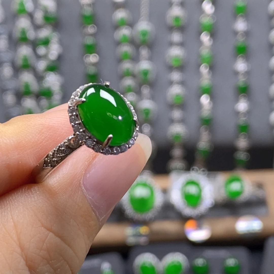 颈饰银S925镶嵌翡翠一刀切行家货6号