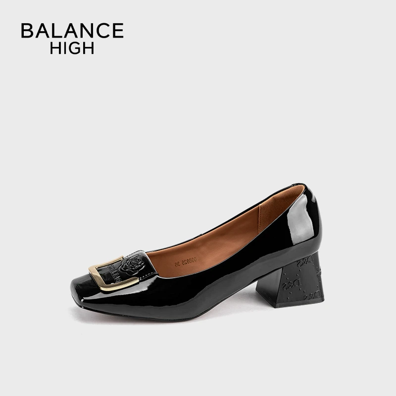 2025HIGHBALANCE春款668825新款单鞋山茶花压花方头中跟B