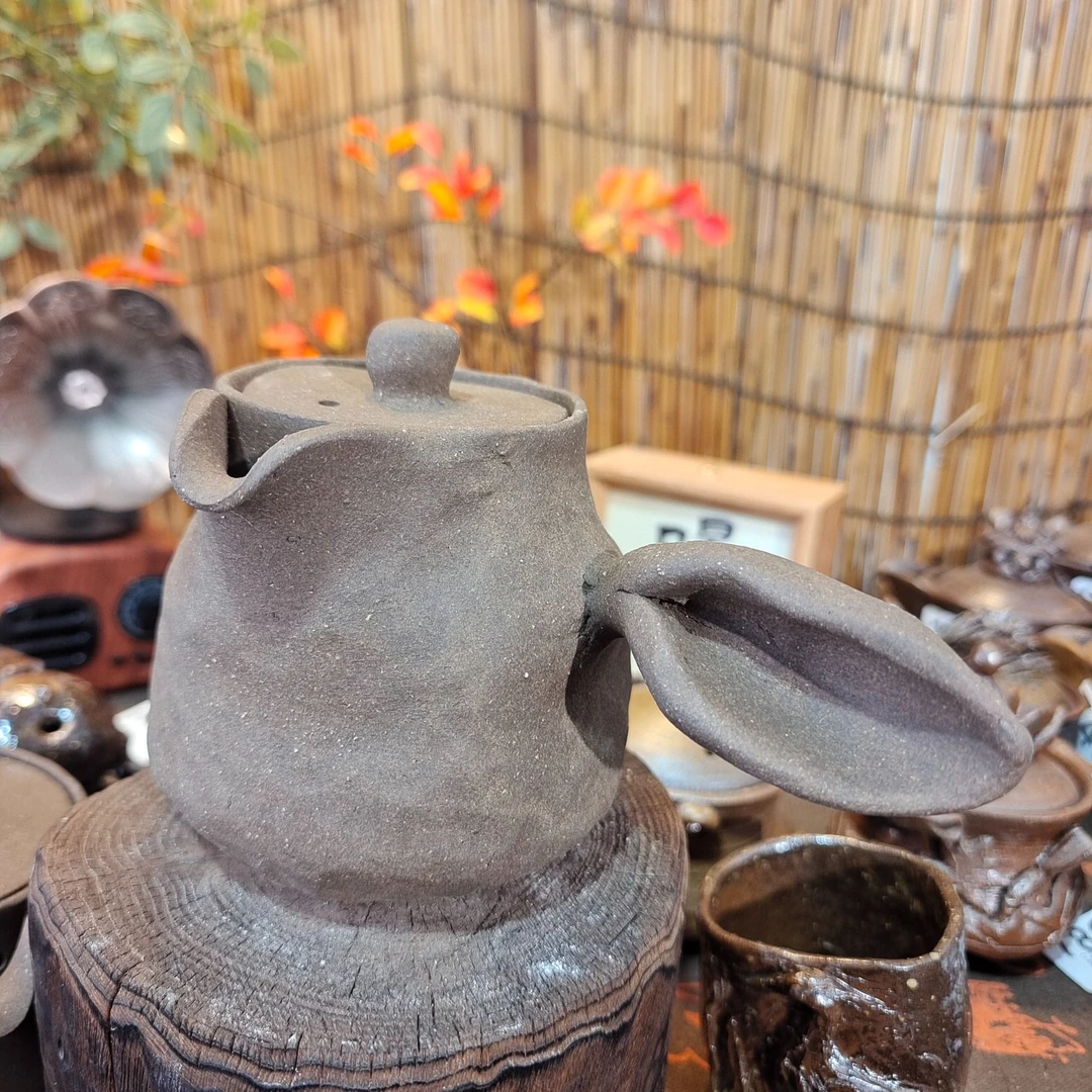 侧把壶纯手作手捏宝瓶茶壶日本木村信宏柴烧壶复古陶瓷纯手工煮水