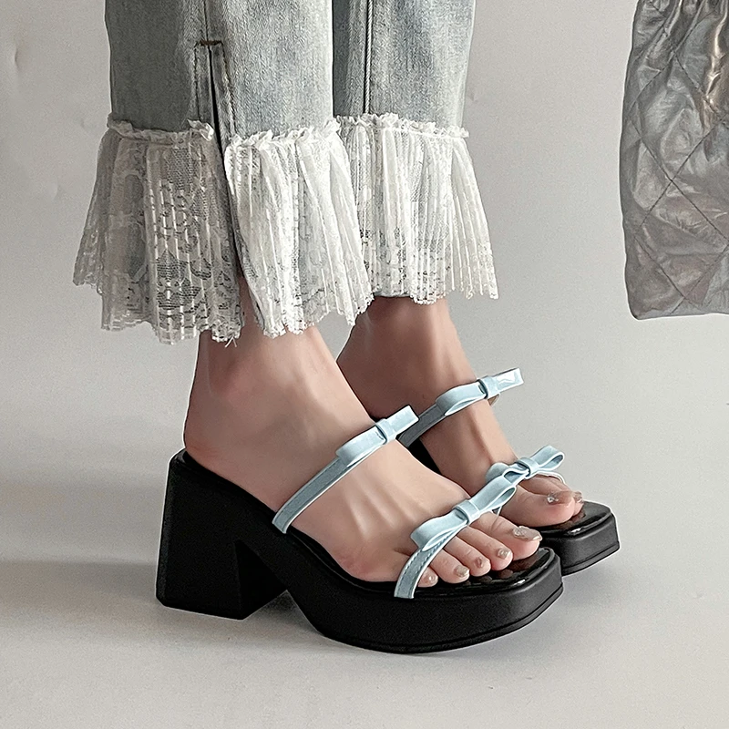 小个子粗跟厚底一字拖鞋女2025春夏季新款夏季增高黑色韩版凉拖潮