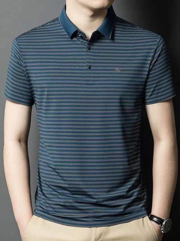恒鑫安男士商务休闲条纹短袖polo衫