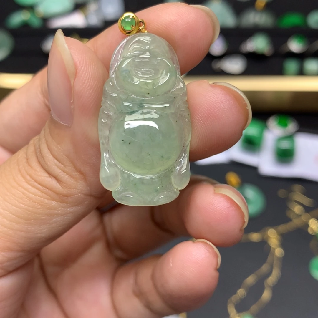 吊坠(不含链)18K金镶嵌翡翠有纹裂