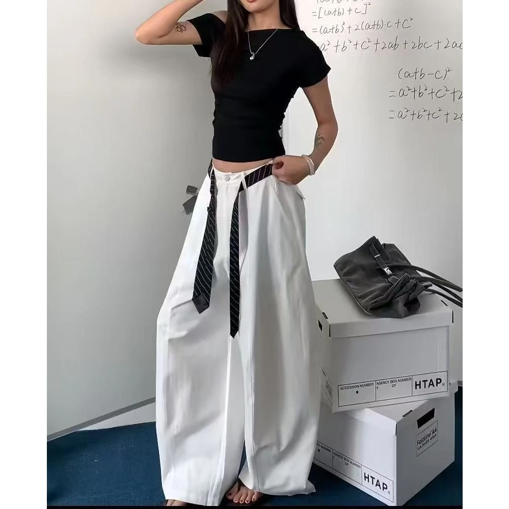 欧货高级感2025夏新款今年流行爆款高腰宽松直筒拖地阔腿休闲裤女