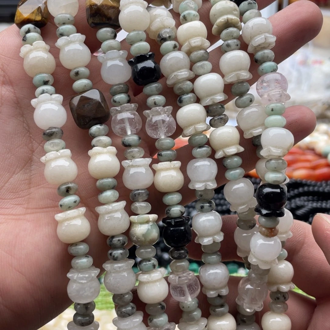 玛瑙/玉髓未镶嵌珠宝半成品一条装多宝雕刻花瓶卡10mm左右