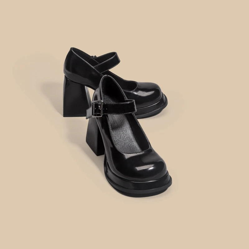 圆头玛丽珍高跟鞋粗跟复古百搭女鞋法式厚底学院小众夏季春季鞋子