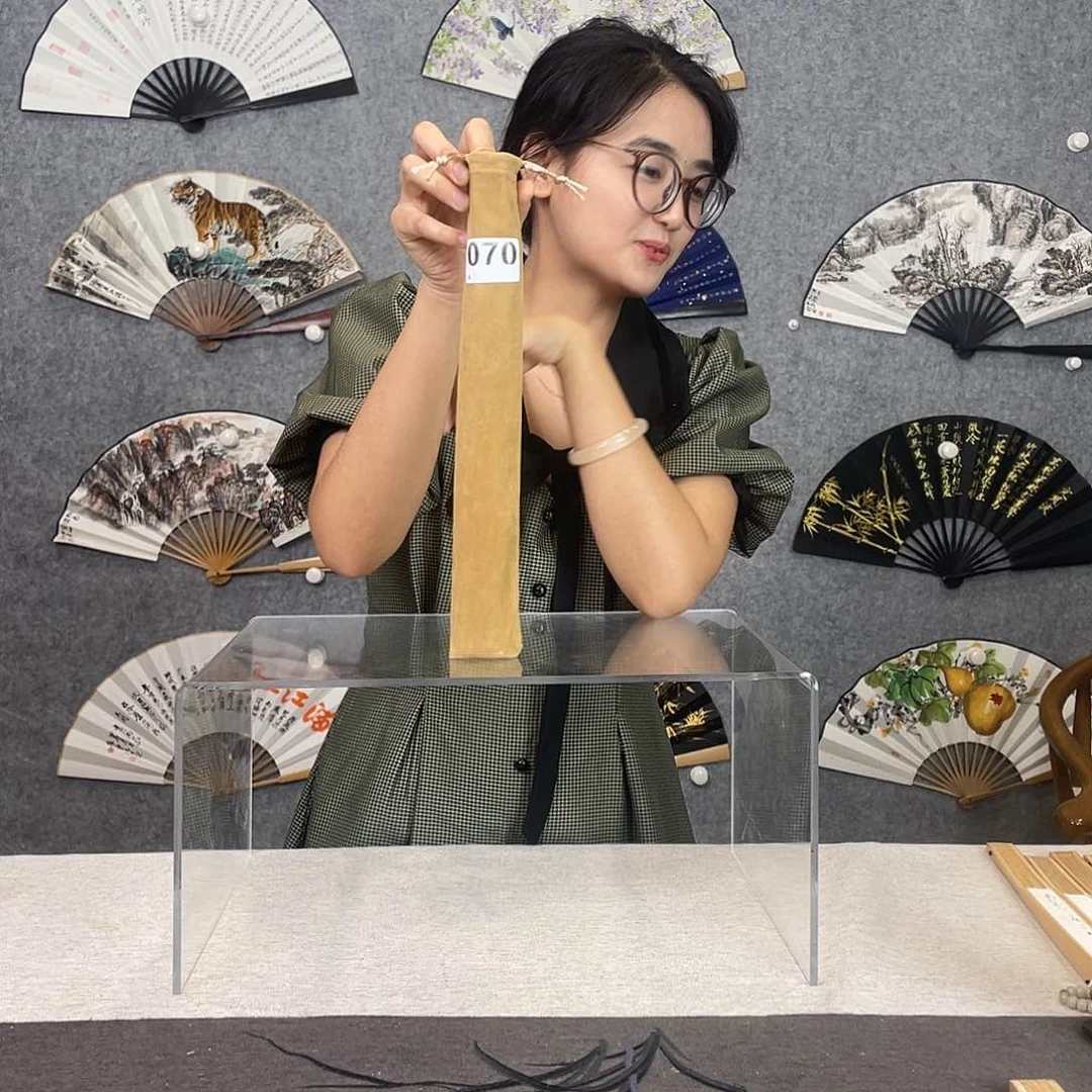 国画10寸水磨玉竹-纯手绘-文玩扇骨（默认粘好）070