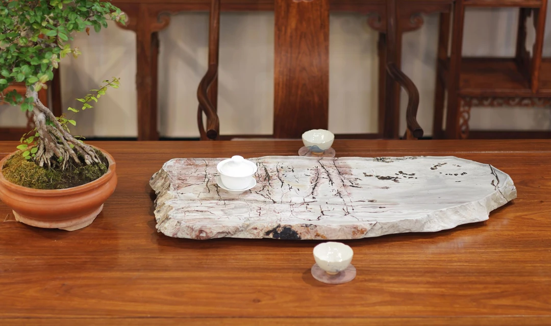 国画石原石纯手工随形边茶盘一石一景茶道孤品直播链接