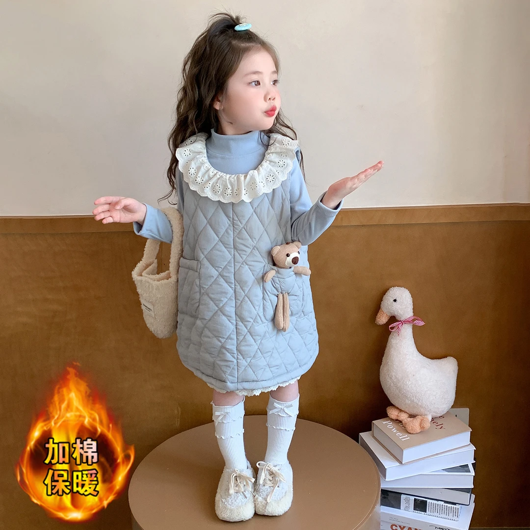 女童加厚套装洋气儿童夹棉背心裙两件套小女孩宝宝秋冬装潮流新款
