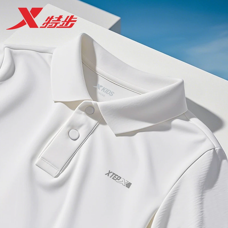 特步儿童POLO衫夏季休闲翻领速干衣男童正品中大童运动短袖t恤女