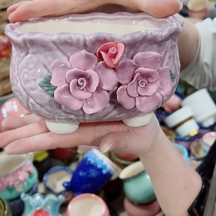 有孔，凑单福利满10元发货陶瓷多肉花盆！