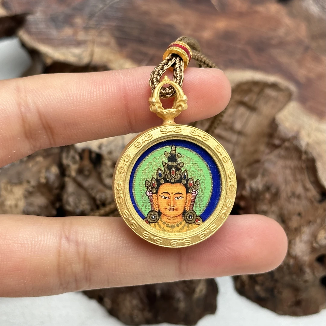 AB39 唐卡（文殊菩萨）纯手工绘制吊坠（多样性发其一）