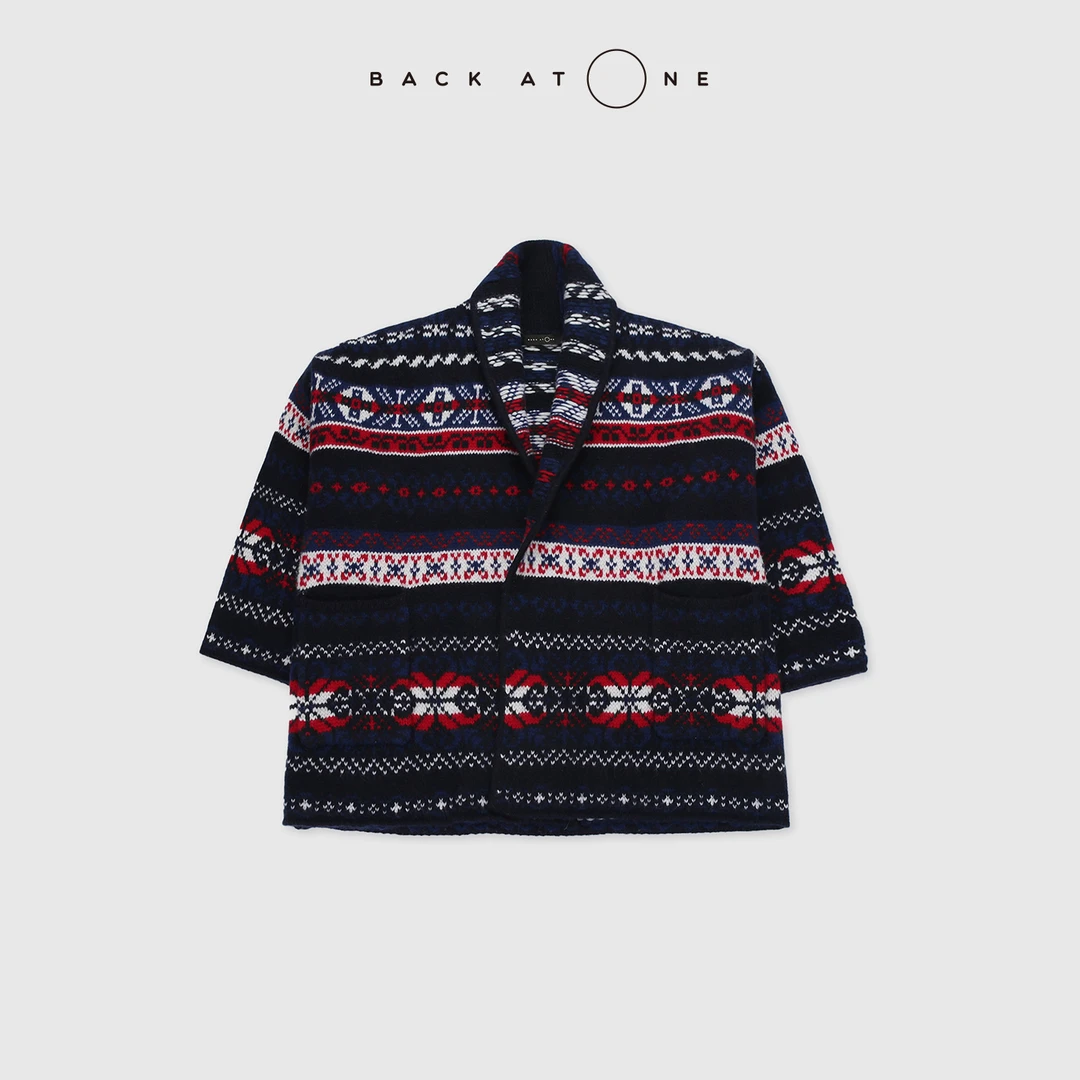 BACKATONE“礼物”  时尚重磅嵌花费尔岛花纹长开衫 BEF-1AD031B-K