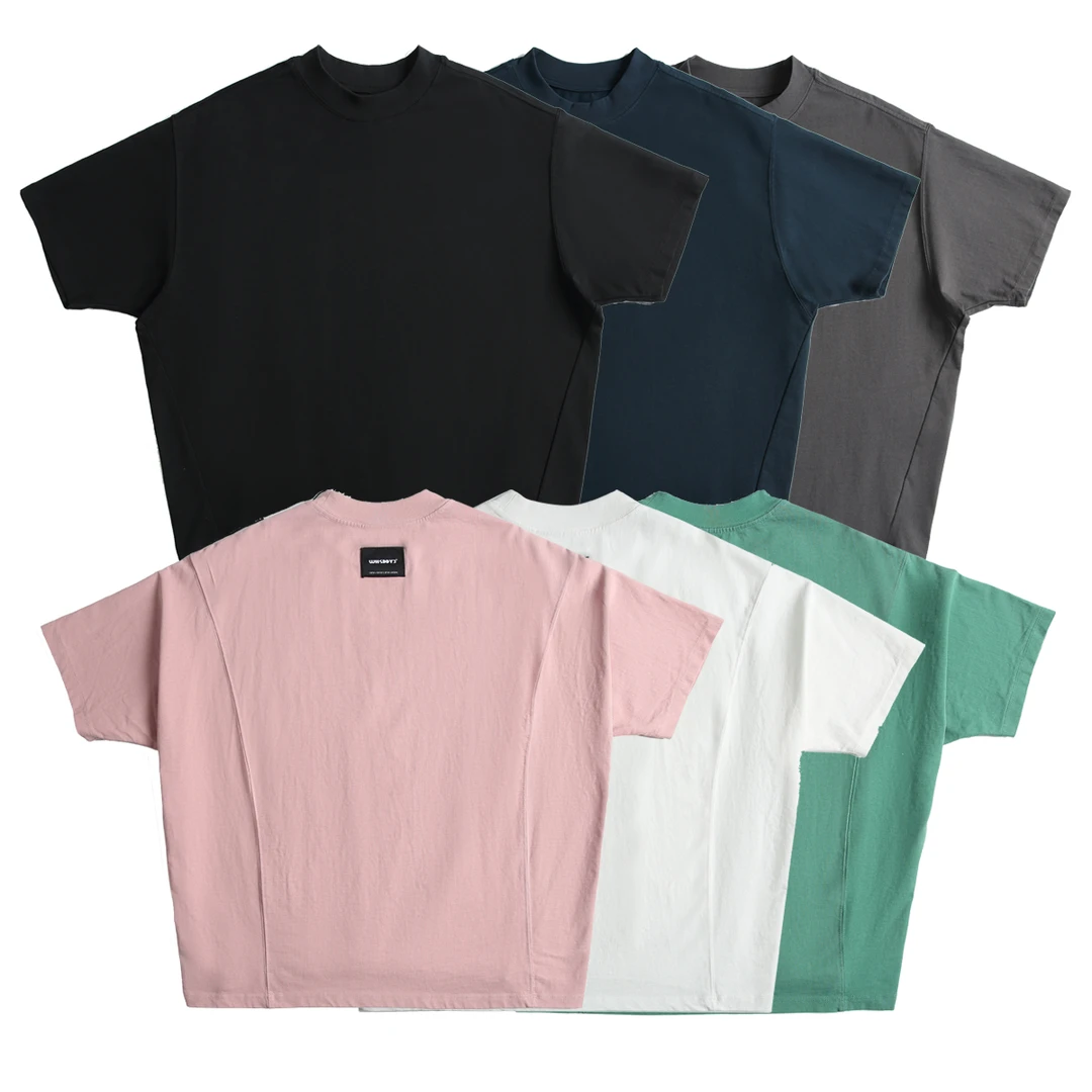 重磅380克水洗宽松短版T恤全棉透气纯色夏季圆领T恤休闲半袖
