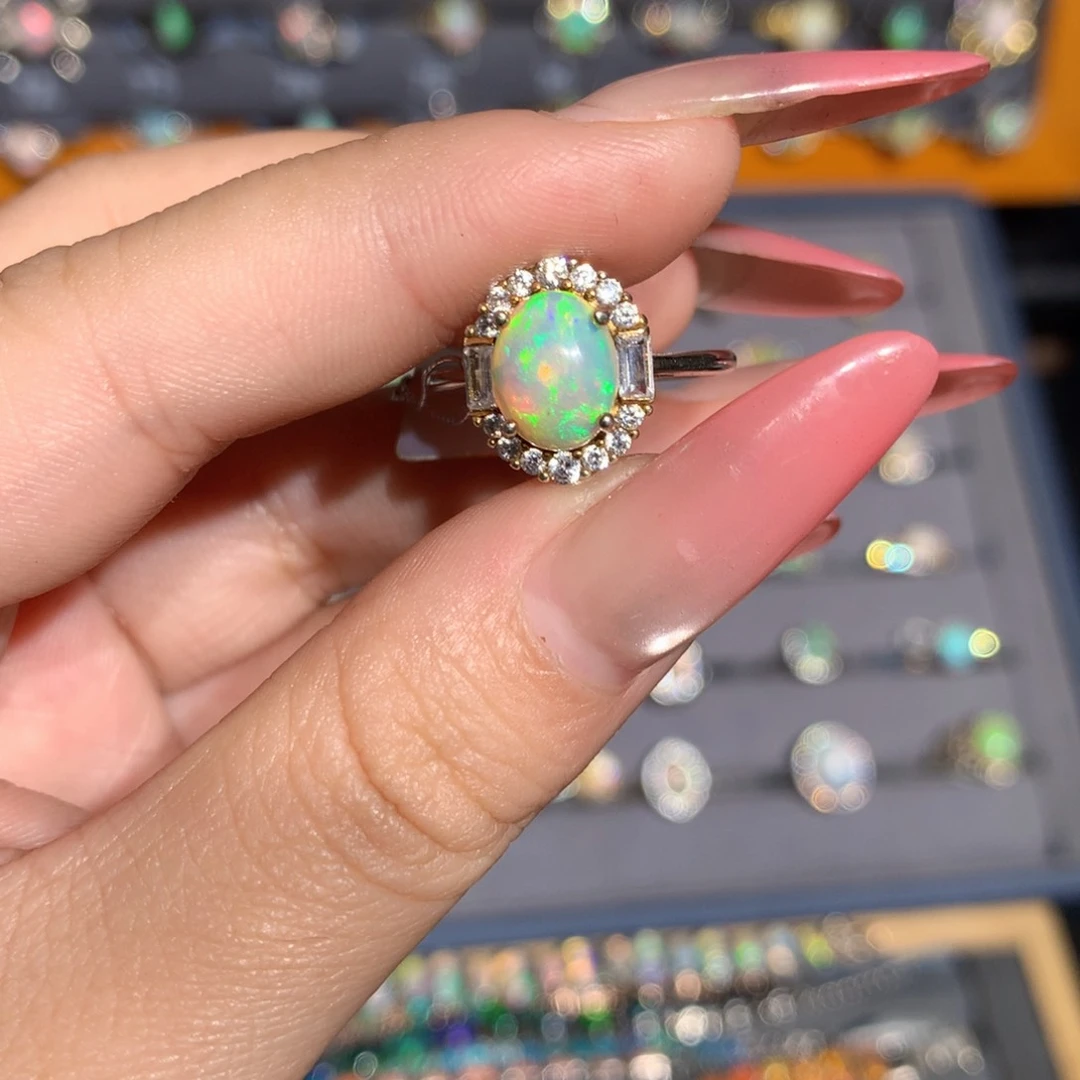 银S925镶嵌欧泊欧泊戒指l