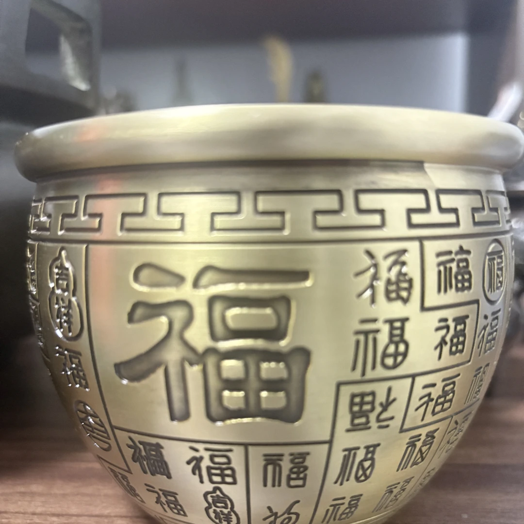 纯铜复古百福缸高档书桌办公室装饰摆件