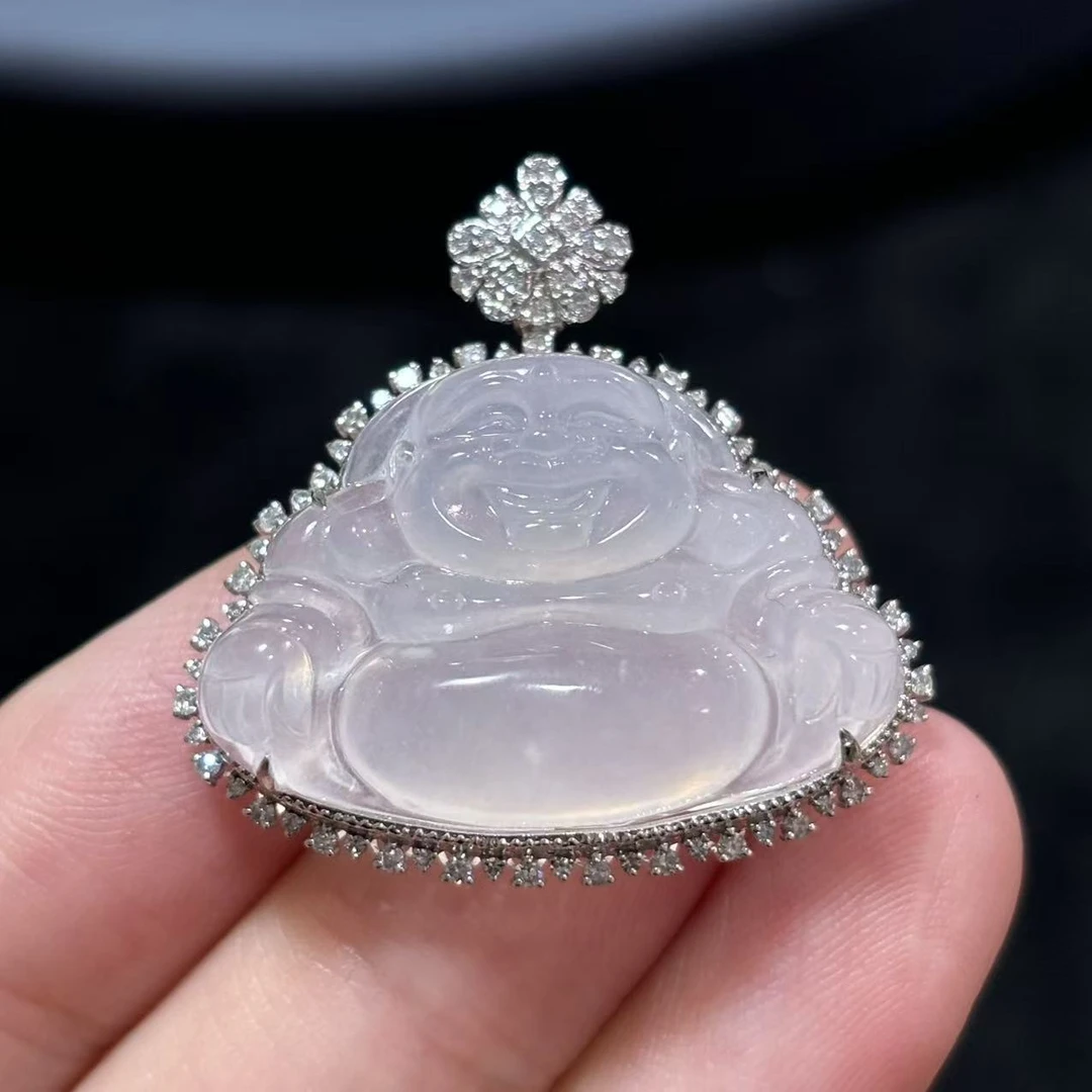 18k金天然缅甸A货翡翠佛公吊坠