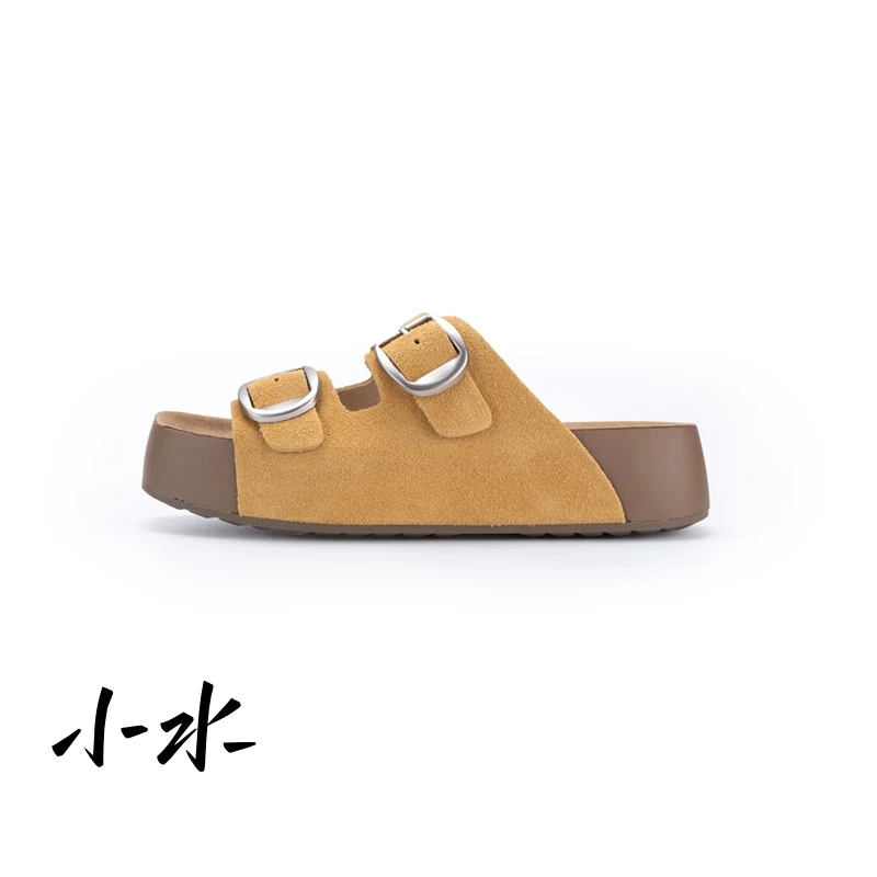 【厚乳/生巧】5cm女士勃肯厚底增高软底防滑时尚外穿真皮女凉拖鞋