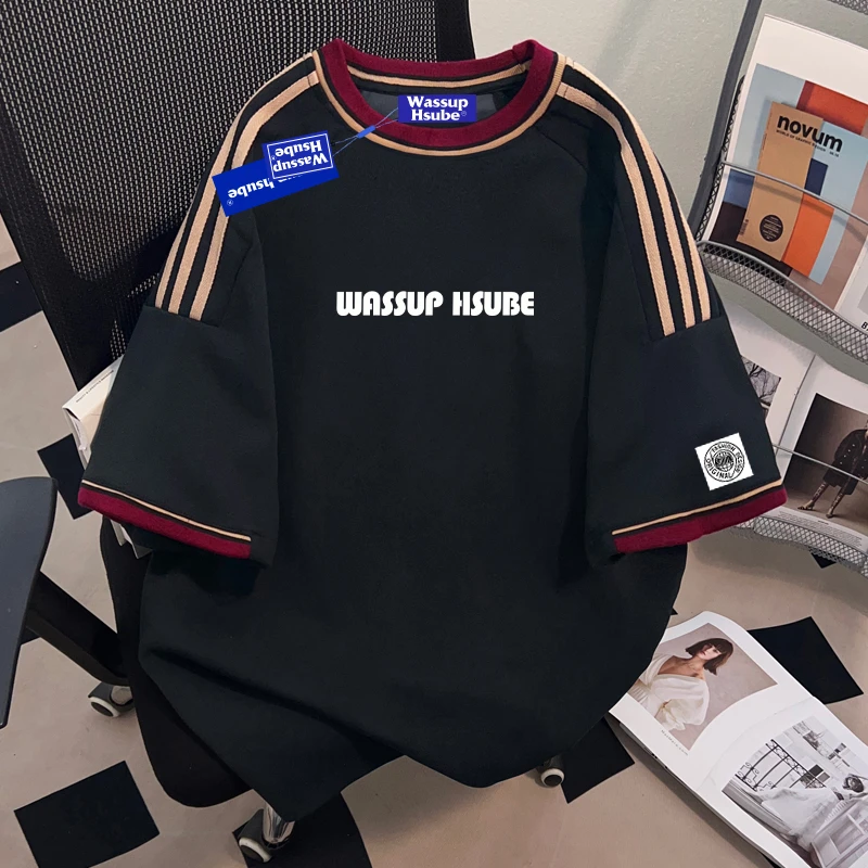 WASSUP HSUBE国潮牌重磅设计感短袖T恤夏季男士美式休闲上衣vibe