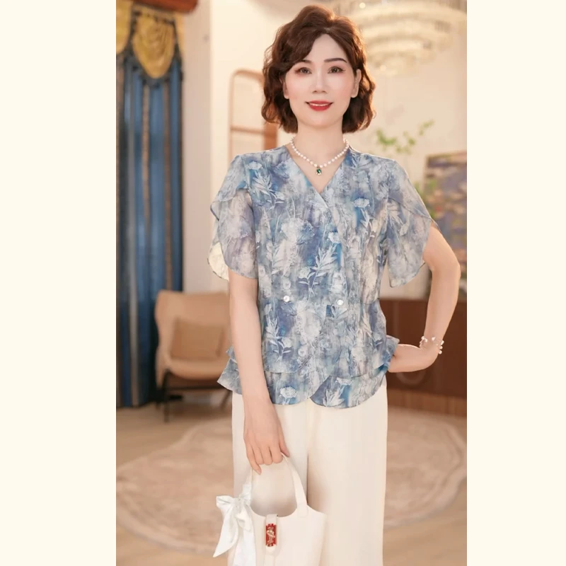 2025新款洋气中老年女装两件套中年妈妈国风夏装新中式上衣服套装