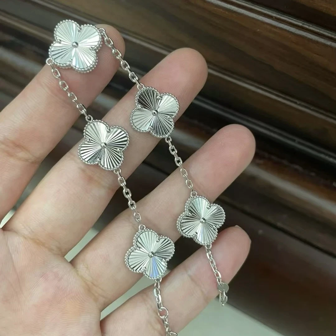 足银手链 足银9999 四叶草五花实心纯银手链轻奢小众