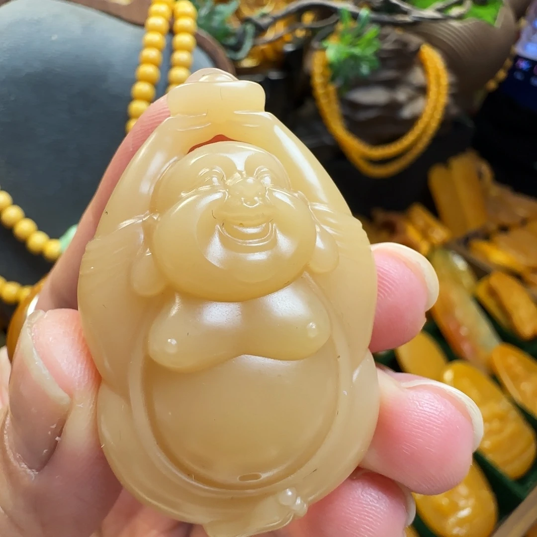 石英质玉（黄龙玉）未镶嵌吊坠黄蜡石 荔枝冻弥勒佛（不退换）