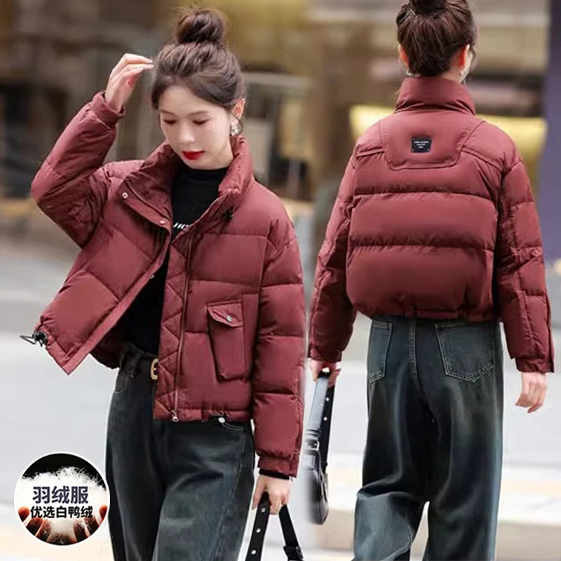 安可拉红时尚羽绒服女短款小个子冬季爆款加厚白鸭绒面包服外套