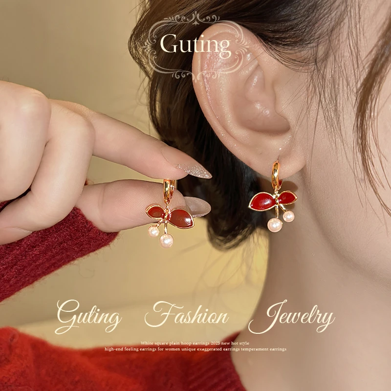 铜合金耳饰 22642红色樱桃耳扣女秋冬耳环高级感耳饰耳钉