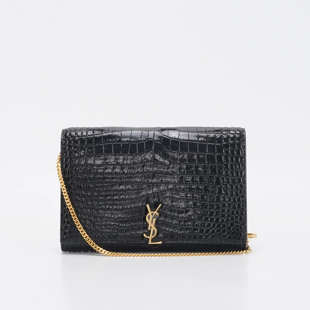 95新 YSL/圣罗兰 【白菜】 黑金牛皮鳄鱼纹 链条包/BGD901760006