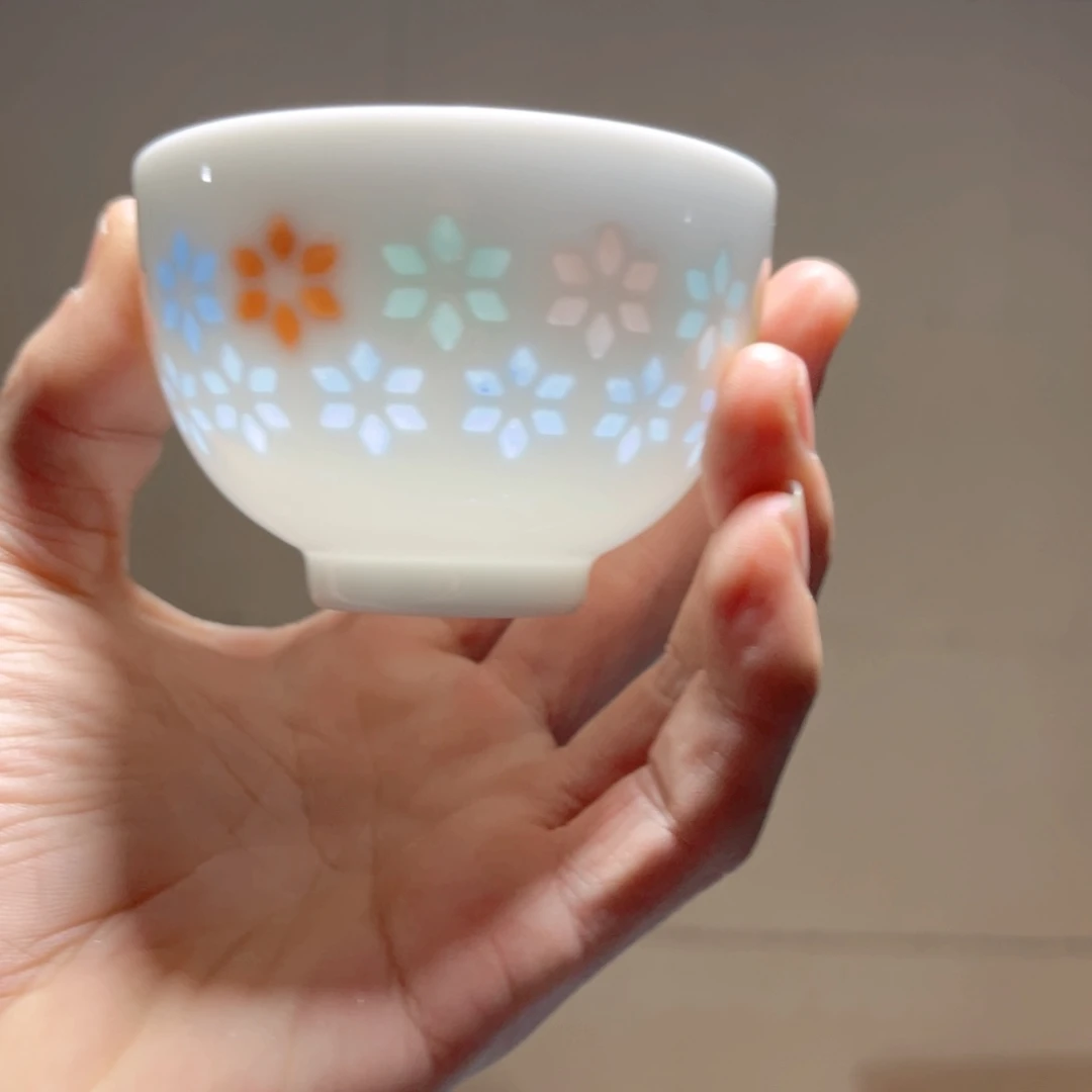 陶玲珑五彩茶杯高温白瓷