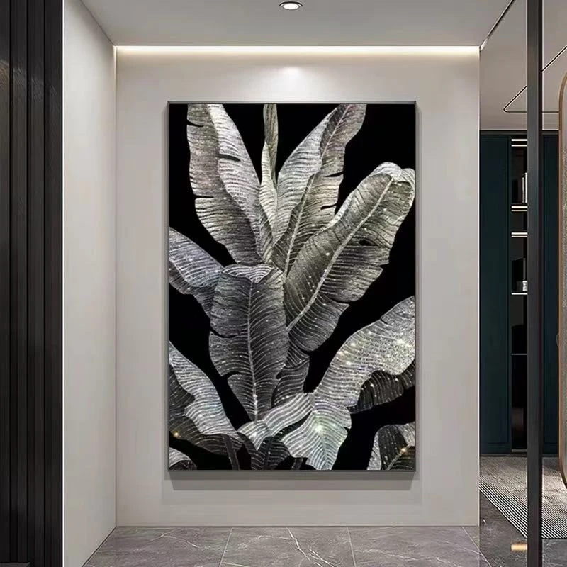 轻奢芭蕉叶客厅玄关走廊卧室砂岩装饰画壁画高级感挂画定制