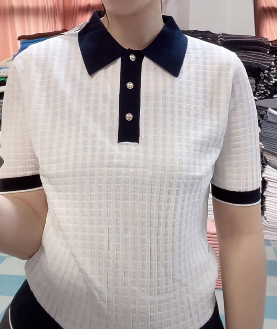 【FORTY ONE】桑蚕丝撞色Polo短袖2090