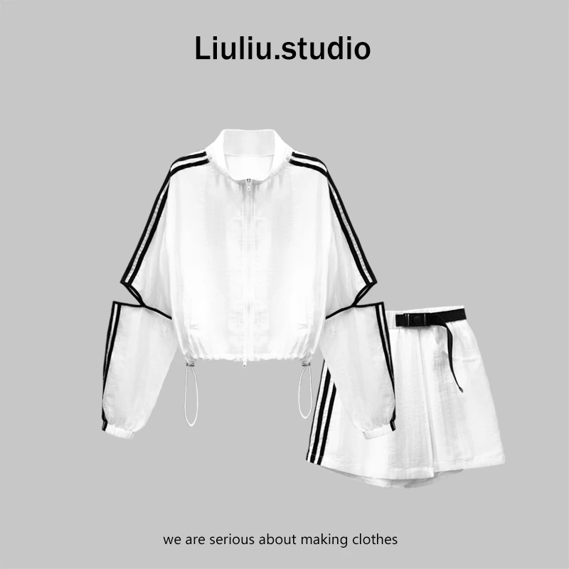 LiuLiu定制【防晒也要帅】设计感运动防晒外套上衣+裙裤炸街两件套