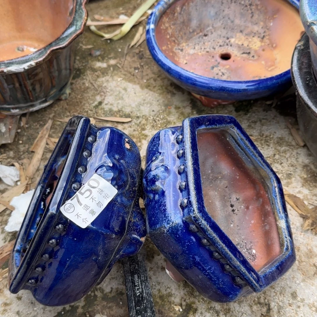 段泥花盆闲**鹤750瑕疵品两个