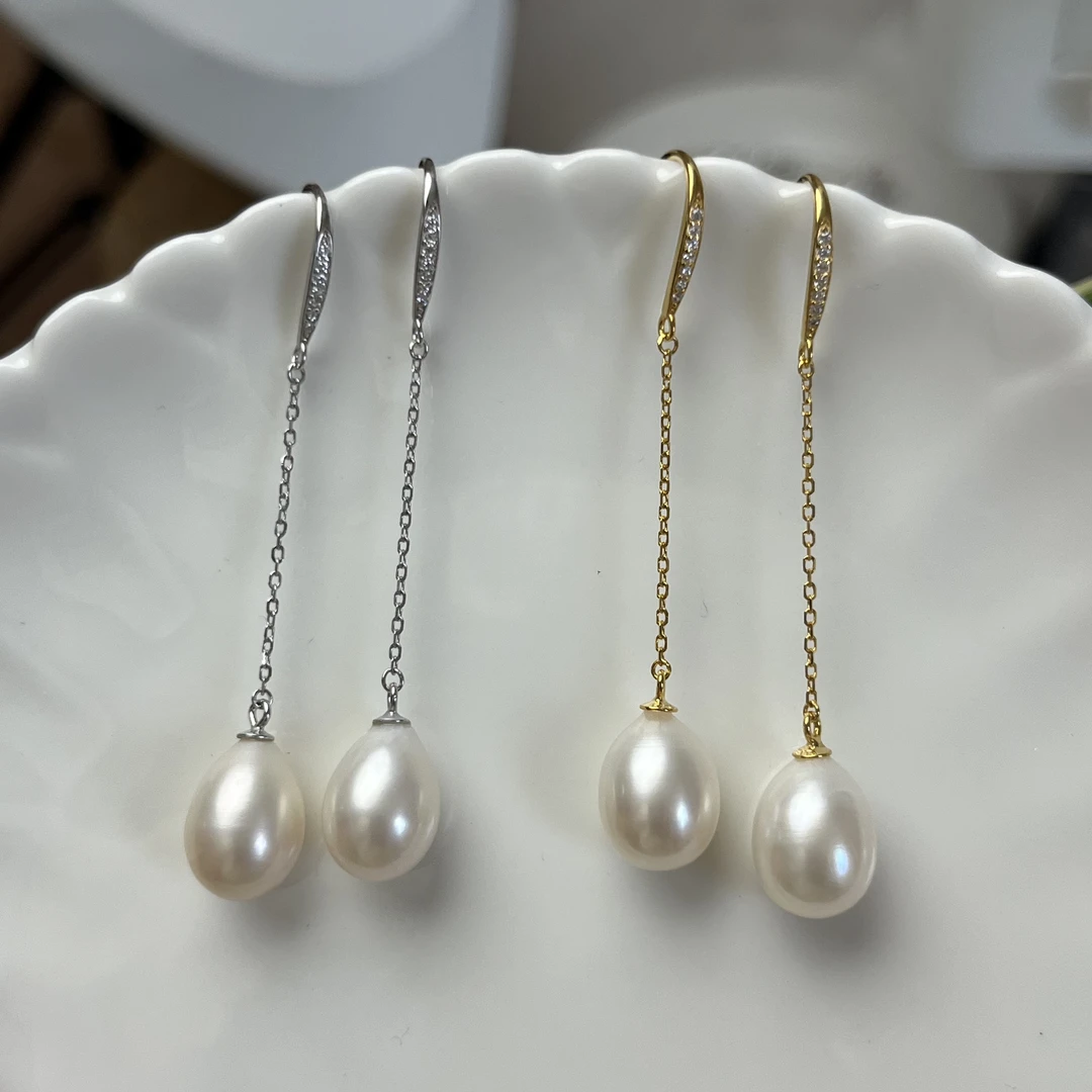 天然无核淡水珍珠耳钩S925纯银长款流苏耳线简约气质耳环耳坠耳饰