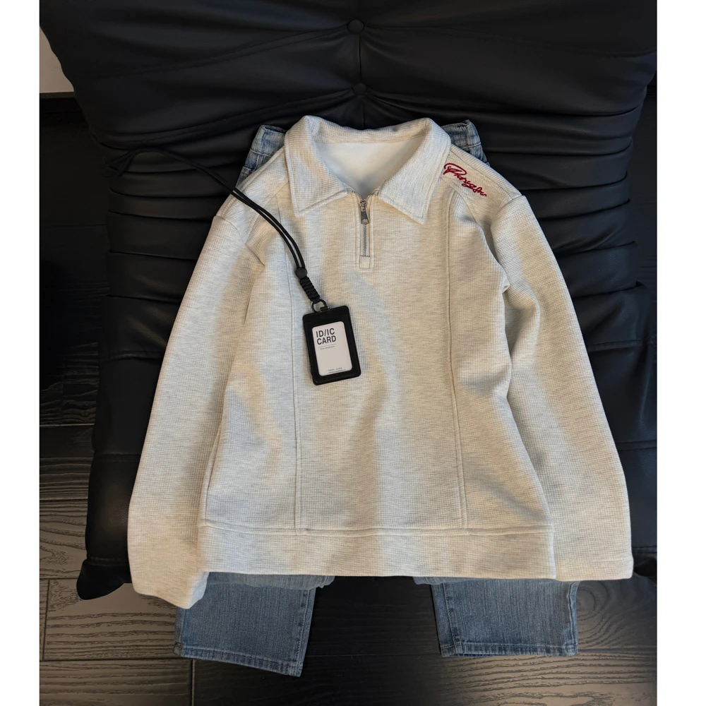 美式刺绣cleanfit卫衣男款秋冬加绒华夫格长袖T恤正肩polo打底衫