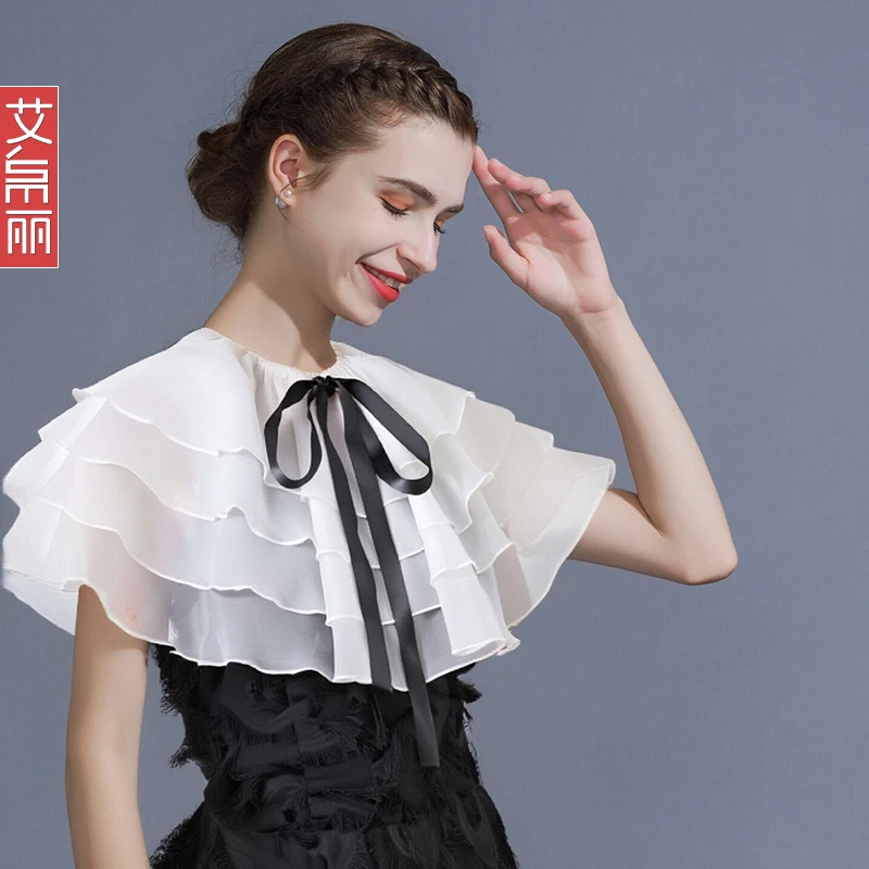 蝴蝶结超大领小披肩女春夏欧美外搭配裙子毛衣装饰白色斗篷假领子