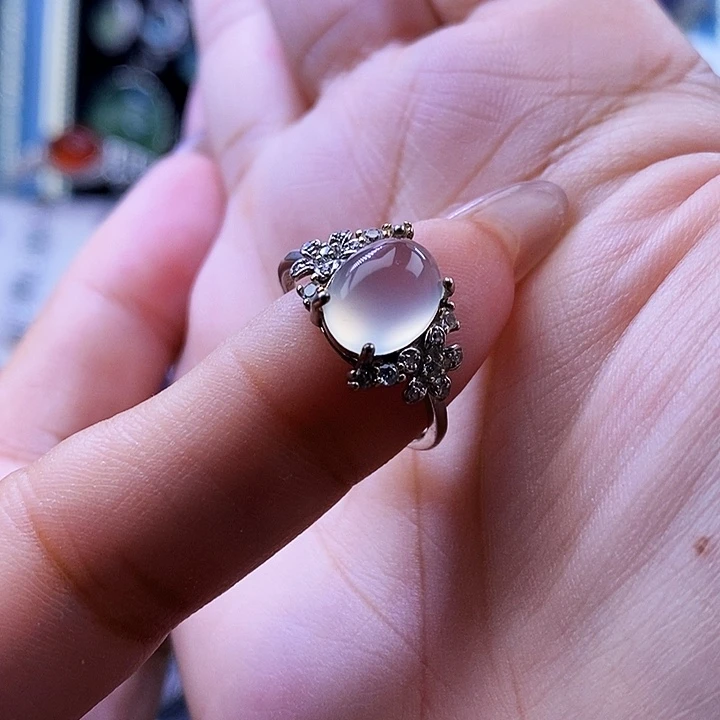 岫玉银S925镶嵌戒指戒指