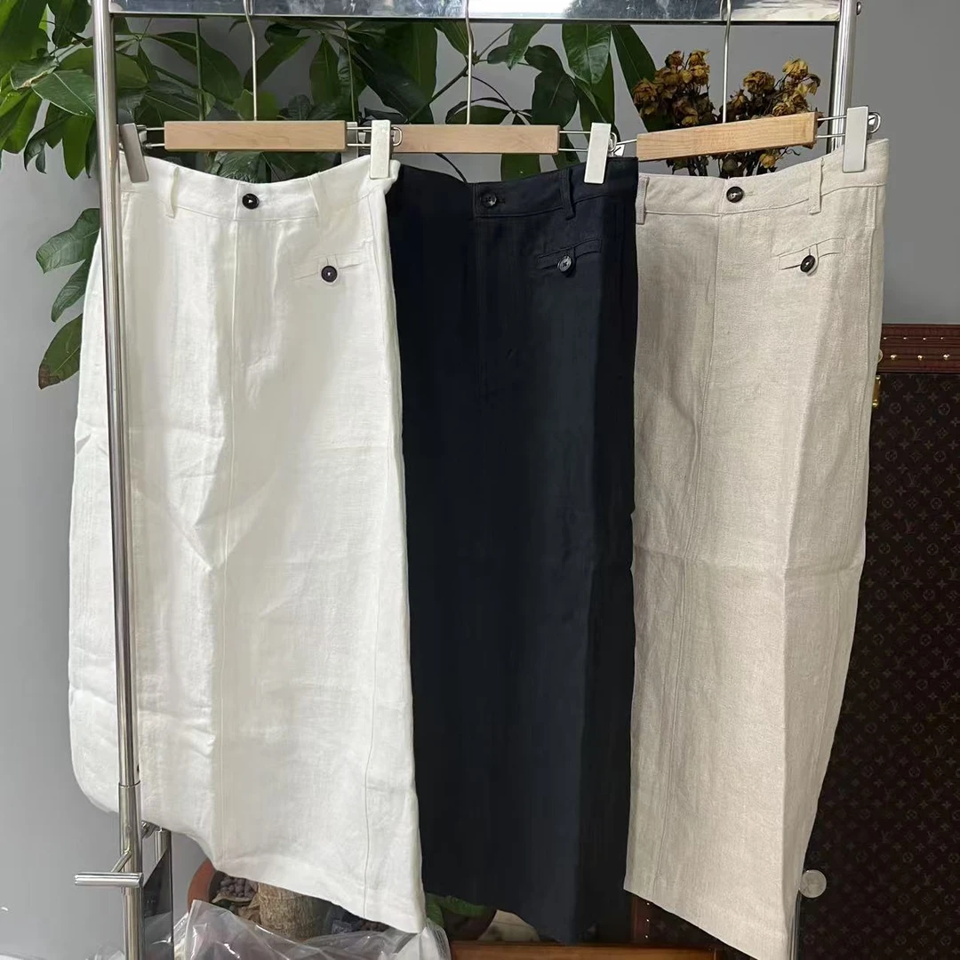 025新款小众诺拉前面扣亚麻半裙