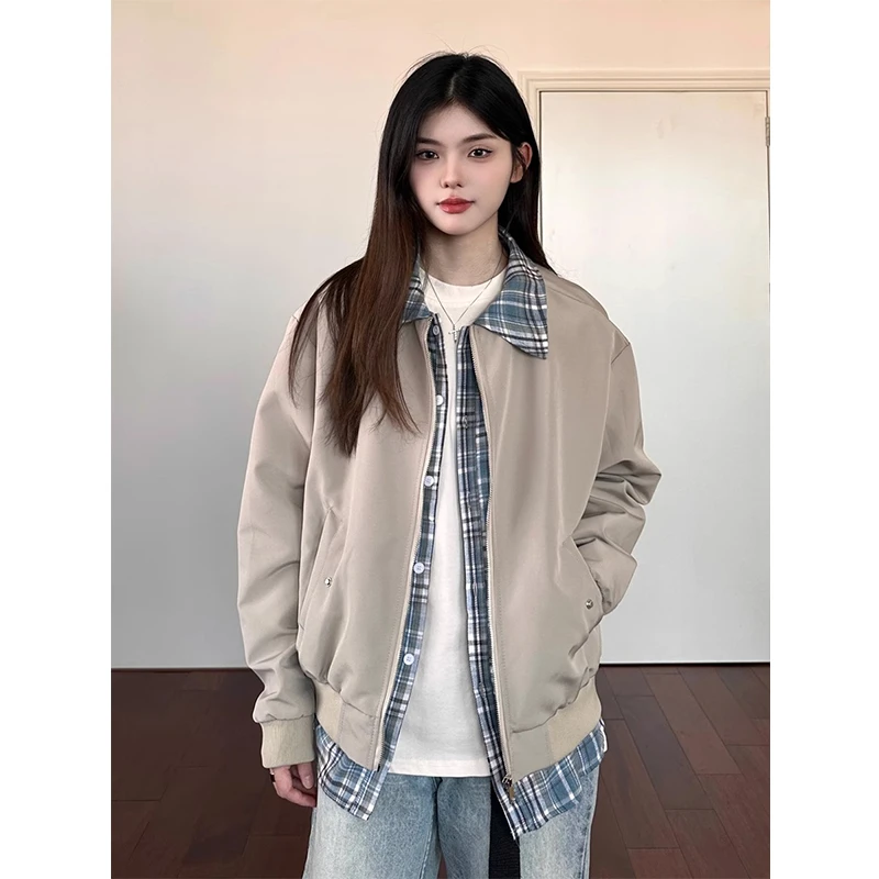 cleanfit假俩件夹克外套男款春秋拼接撞色美式老钱风方领宽松上衣