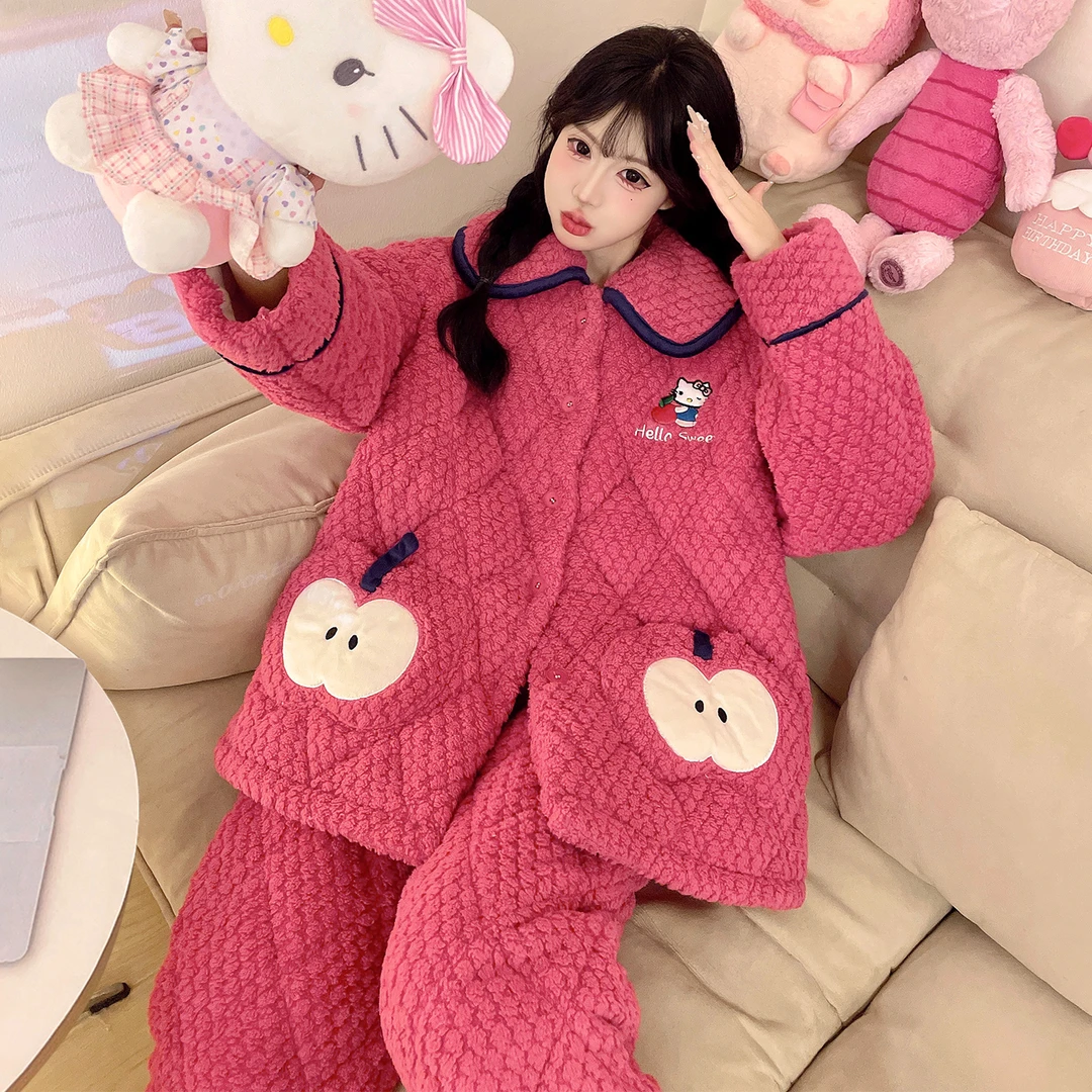 三层夹棉冬睡衣女款爆款2025新款法兰绒加厚加绒珊瑚绒家居服套装